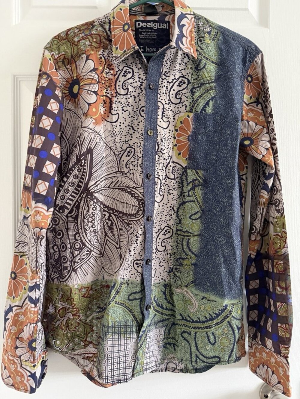 Desigual Shirt Men's M Abstract Floral Paisley AOP Button Up Party Long Sleeve